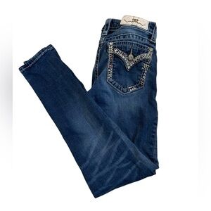 Miss Me Super Skinny Jeans Size 26 Inseam 29 Jeweled Pockets Dark Wash